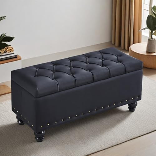 Banco otomano de almacenamiento de cuero, baúl tapizado con gran espacio de almacenamiento para dormitorio, muebles modernos de cama (80 x 40 x 45 cm)