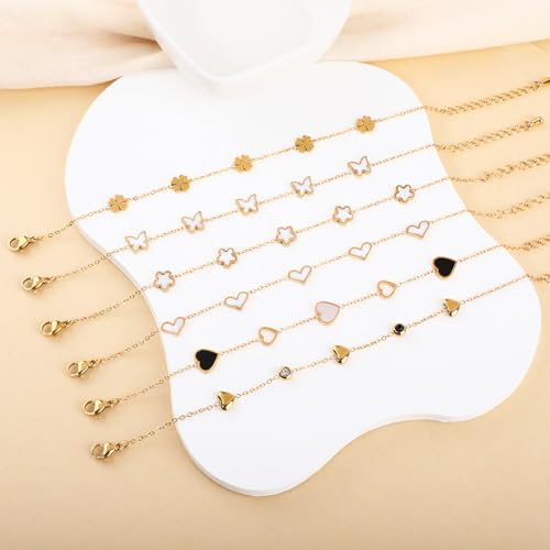 Image of 18K Gold Plated Stainless Steel Dainty Charms Colorful Crystal Birthstone Bracelet Minimalist Cute Jewelry for Women