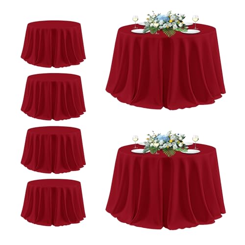 Image of sancua Christmas Red Round Tablecloth 132 Inch Diameter, 6 Pack - Circle Polyester Fabric Table Cloth for Wedding Party Reception Banquet Birthday, Washable Formal Table Cover (Fit 54-96 Inch Tables)