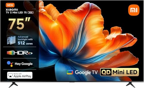 Xiaomi TV S Mini LED 75 inch (190 cm), QLED Mini LED Television, 4K UHD, Smart TV with Google TV, HDR10+, 60Hz with 120Hz Game Boost Mode, MEMC, Dolby Audio, Airplay 2, Google Assistant
