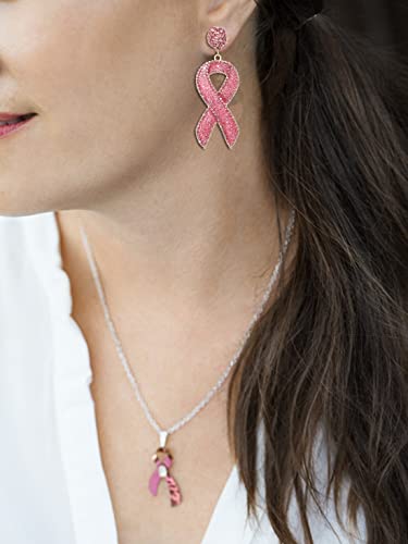 Glitter Rhinestone Pink Ribbon Drop Earrings Beaded Breast Cancer Awareness Earrings Jewelry for Women Breast Cancer Survivor Support Jewelry Gifts3