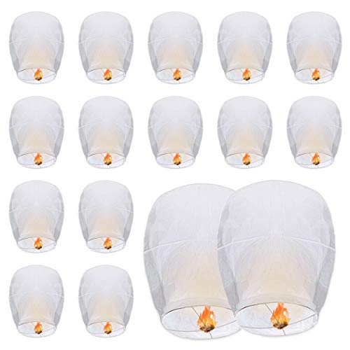 GOCHANGEDIRECT Chinese Wishing Lanterns, 20 Pack Paper Lanterns - 100% Biodegradable, Eco-Friendly, Lanterns for Weddings, Celebrations, Memorial Ceremonies (White) GOCHANGEDIRECT Chinese Wishing Lanterns, 20 Pack Paper Lanterns - 100% Biodegradable, Eco-Friendly, Lanterns for Weddings, Celebrations, Memorial Ceremonies (White)