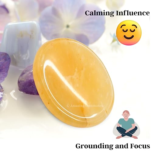 Image of Amazing Gemstone Yellow Aventurine Worry Stone Crystals and Healing Stones - Worry Stones for Stress Relief Gifts - Piedra Crystal Fidget for Meditation - Unique Stocking Stuffers and Birthday Gifts