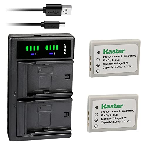 Kastar 2-Pack Battery and LTD2 USB Charger Replacement for Olympus T-100, T-110, X-36, X-960, Konica Minolta DiMAGE E40, DiMAGE E50, EZ 4033, ACER CS 6531-N, CS-5530, BENQ DC C500, DC E43