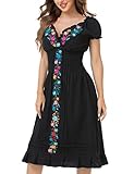 YZXDORWJ Women Mexican Embroidered Dress Ruffle Collar Sleeveless (M, 34BK)