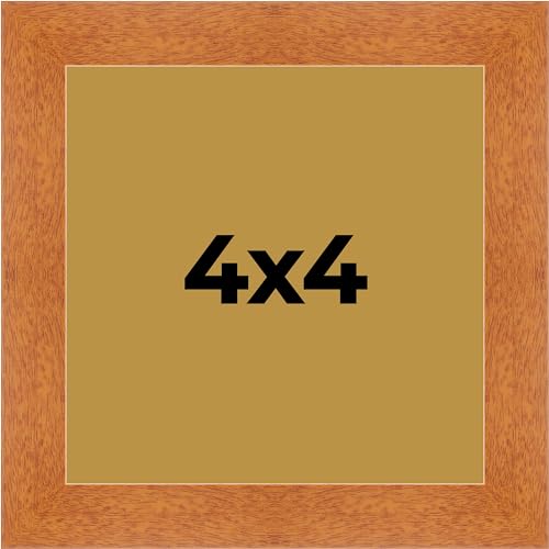 Honey Pecan 4x4 Small Shadow Box Picture Wooden Frame with Gold Acid-Free Backing UV Acrylic & Hanging Hardware - with 3/4