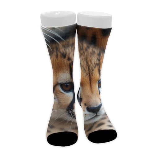 VAFZASC Women's Socks Non Slip Fashion Mid Calf Dress Socks Compatible with Cute Cheetah Leopard, Outdoor Cycling Decor for All Seasons