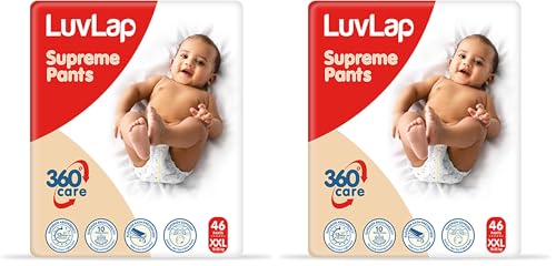 Image of LuvLap Unisex Supreme Diaper Pants XXL, 15-25Kg, 46Pc, 360 Skin Care With 10 Million Breathable Pores, Aloe Vera For Superior Rash Prevention, Upto 12Hr Protection, 5 Layer Super Light Core