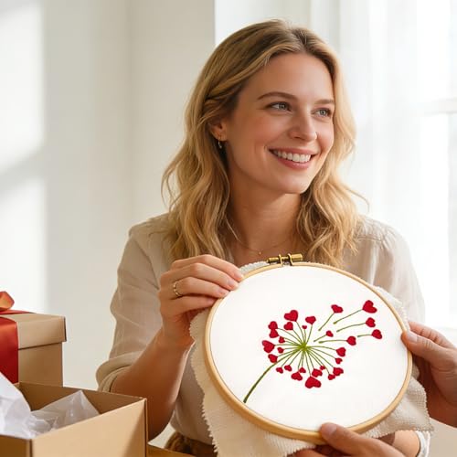 Image of Lover Valentine's Embroidery Kits for Beginners Adults, Heart Shaped Hand Embroidery Kits, Cross Stitch Kits for Adult Anniversary Valentine's Gifts, Entire Set of Embroidery Supplies & Video Tutorial