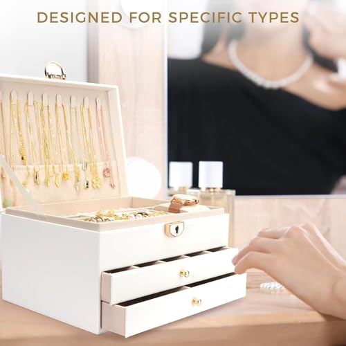 Jewelry Organizer Box, 3-Layer Jewelry Organizer, Soft Lining Jewelry Storage Case PU Leather with Lock, Removable Tray for Jewelry, Jewelry Box Gift for Women Girls, Mother's Day Gift by FNETDY - Image 7