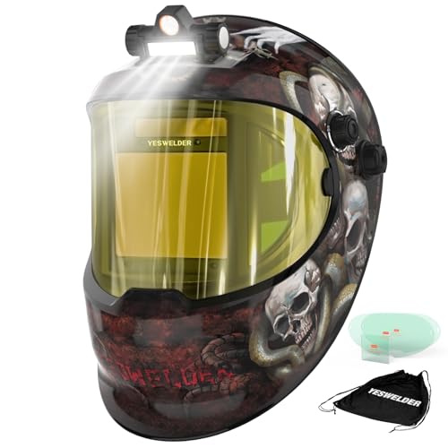 Image of YESWELDER Auto Darkening Welding Helmet with SIDE VIEW and LED, 180 Panoramic View, 1 /1 /1 /1 True Color Solar Powered Welder Hood, Wide Shade 3 /5-9 /9-13 Welder Mask for TIG MIG ARC CUT and GRIND
