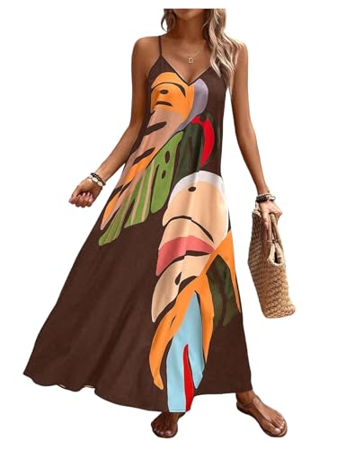 Image of GORGLITTER Women's Sleeveless V Neck Oversized Maxi Long Dress Boho Bump Friendly Graphic Casual Beach Flowy Sun Dress