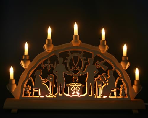 Schwibbogen Erzgebirge Bergmann 23 Schwibbogen Schneeberger Motiv mit Bergmann, Schnitzer, Klöppelfrau -...