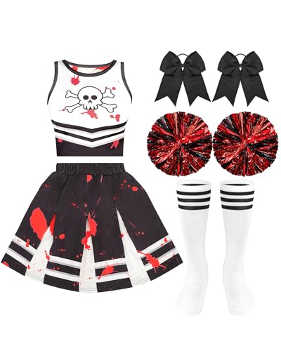 Disfraz de animadora para niñas con vestido sangriento y accesorios miniatura 1