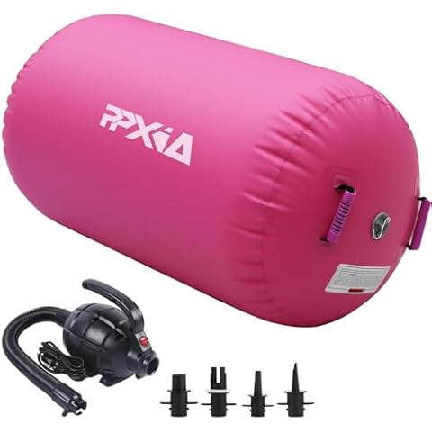 PPXIA Gymnastics Air Roller Air Barrel Inflatable Tumbling Mat, Tumble Track Back handspring Trainer Gymnastic Equipment with Pump for Yoga Training Cheerleading Home Use Cover