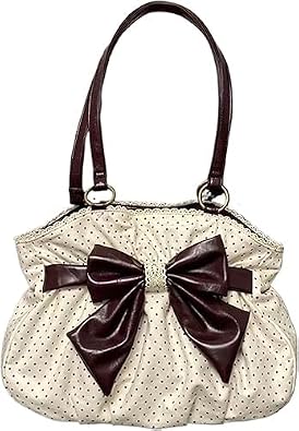 Polka Dot Shoulder Bag with Bow, Vintage Y2K Gothic Grunge Style, PU Leather, 13.39x10.63 Inches, Large Capacity Tote