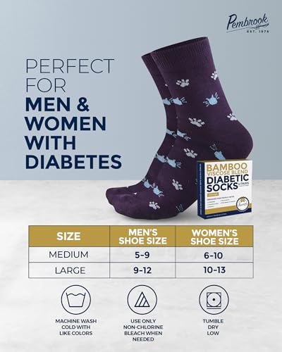 Pembrook Ankle Diabetic Socks for Women & Men - 4 Pairs Cats (Gray, Navy, Purple, Pink), Diabetic Plus Size Socks for Neuropathy