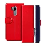 UOGNADGD Lederhülle Kompatibel mit LG G7 One Klappbares Portemonnaie-Hülle mit Magnetverschluss Ständer & Kartenfächern stoßfestem Schutz (Rot)