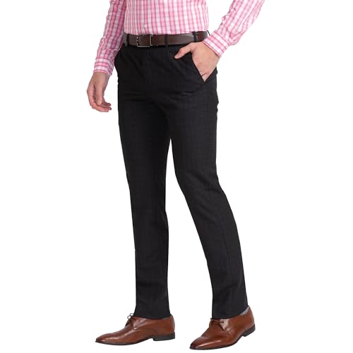 Image of Park Avenue Men's Polyester Blend Checks Small Pattern Smart Fit Flat Front Formal Trouser