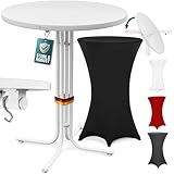 Casaria® Stehtisch mit Husse 80 cm Klappbar Schwarz Rund Holz Metall Pulverbeschichtet Wetterfest Hoch Set Bistrotisch Bartisch Garten Party Tisch