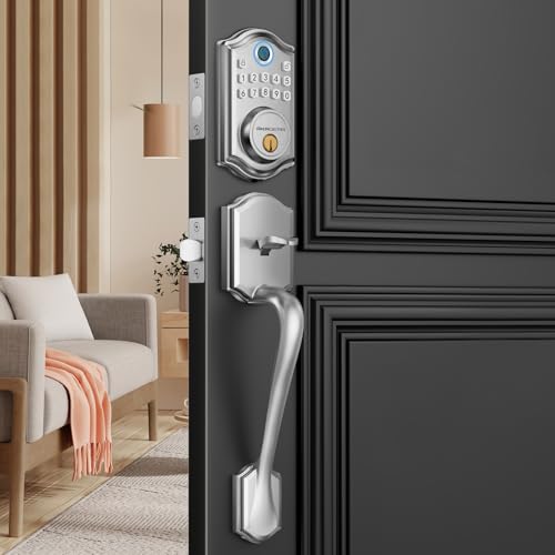 Image of AkaGear DS10 Keypad Door Lock with Handle Set with Fingerprint | Electronic Keypad Deadbolt, Smart Door Lock, Front Door Lock, Passcode Unlock, 2 Keys, Auto Lock, Easy Install