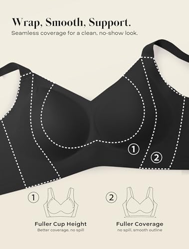 Image of COMFELIE Wireless Bra No Underwire Full Coverage Large Bust Support Side Smoothing Black