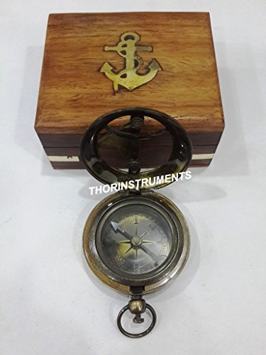 Brújula Antigua Náutica con Caja de Madera miniatura 3
