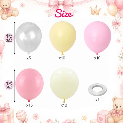 Image of Pink and Yellow Balloons, 12 Inch Pastel Balloon for Bridal Baby Shower | Baby Light Pink Yellow Ivory Clear Transparent Balloons Helium Latex Balloon for Wedding Anniversary Bee Bear Themed Party
