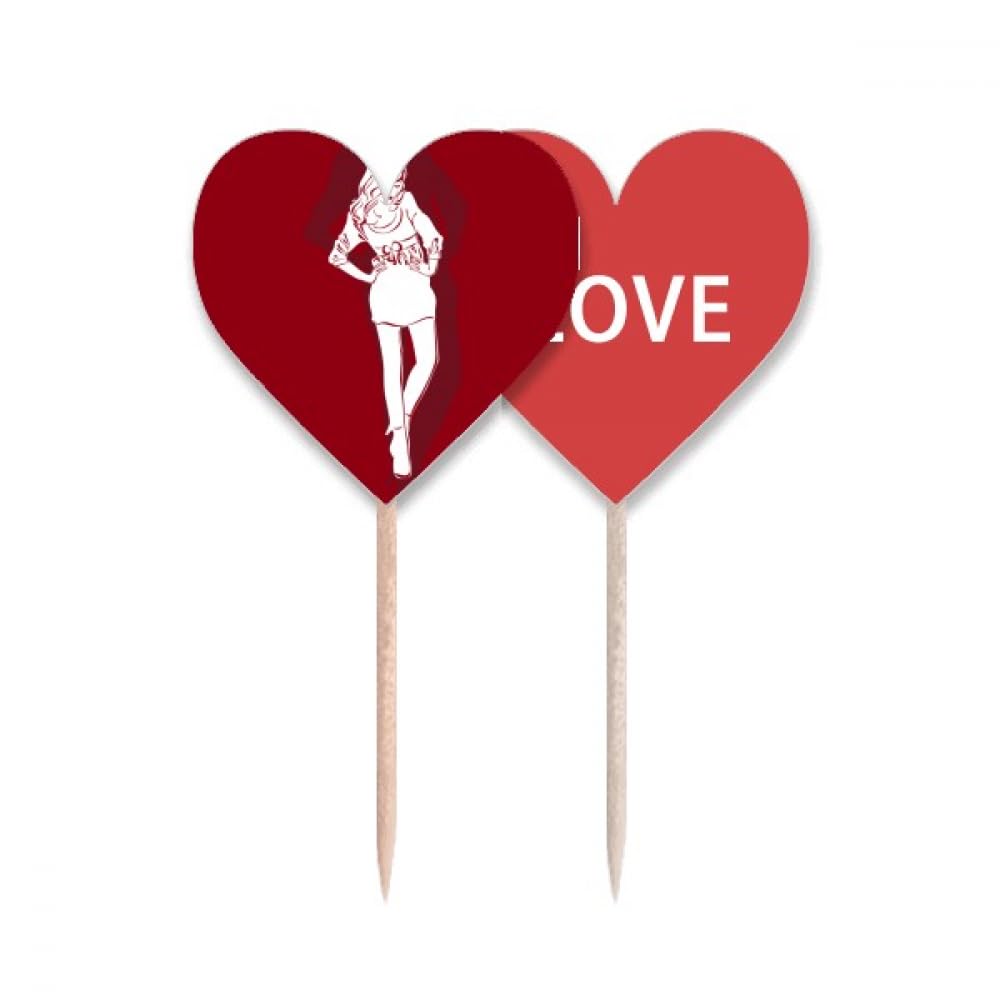 Cure-dents drapeau rouge Love Heart pour cupcake et coffret cadeau de pâtisserie créative