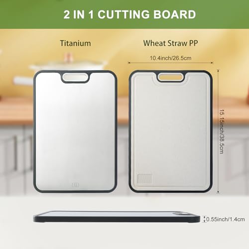 Titanium Cutting Board for Kitchen, Double Side Large Cutting Board for Meats, Fruits And Vegetables, Chopping Board with with Juice Groove, 15.2x10.4inch - Image 4