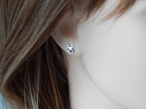 925 Sterling Silver Set of 4 Pairs Christmas Set Crystal Red nose Rudolph Reindeer, Crystal Candy Cane, Santa Claus, Snowman Stud Earrings (Nickel Free)4