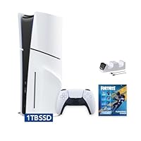 PlayStation 5 Slim Disc Edition Fortnite Flowering Chaos Bundle and Mytrix Controller Charger - White, Slim PS5 1TB PCIe SSD Gaming Console