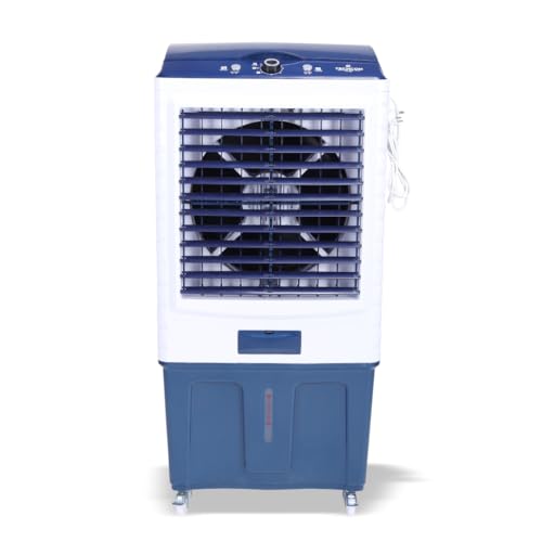 Image of TTS 95 Air Cooler for Home & Office | 90L Large Water Tank | 16-Inch Plastic Fan Blade | 3-Side Honeycomb Cooling | Auto Swing | Ice Chamber | High-Performance Aluminium Motor | Blue & White