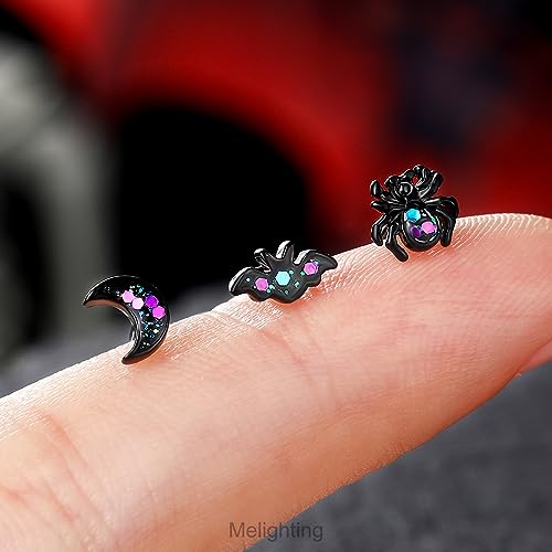MeIighting 3PCS Black Nose Rings 20G Halloween Nose Studs Surgical Steel 316L Spider Nose Piercing Jewelry L Shaped Bat Nostril Piercing Jewerly2