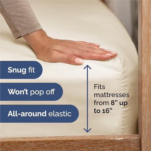 Image of Split King 7 Piece Bed Sheet Set - Comfy, Breathable & Cooling - Off White | Ultra-Soft Hotel Luxury Bedding Set w / 8-16 Inch Deep Pockets, 1 Flat & 2 Fitted Sheet & 4 Pillowcases, Wrinkle & Fade Free