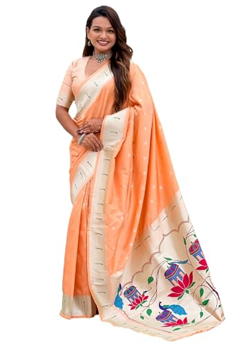 Image of SGF11 Women's Paithani Soft Lichi Silk Kanjivaram Sarees With Blouse Piece