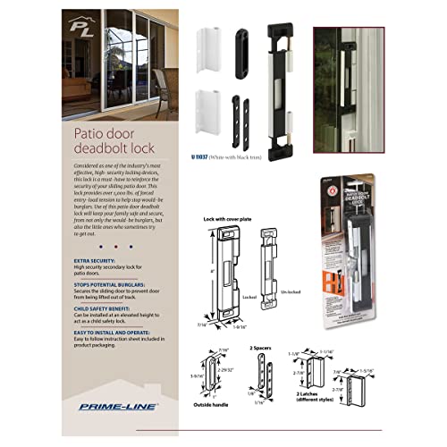 Prime-Line U 11037 Patio Door Deadbolt Lock, 8 In. Overall Height, Steel Bar, Surface (1 Kit) #TOP7