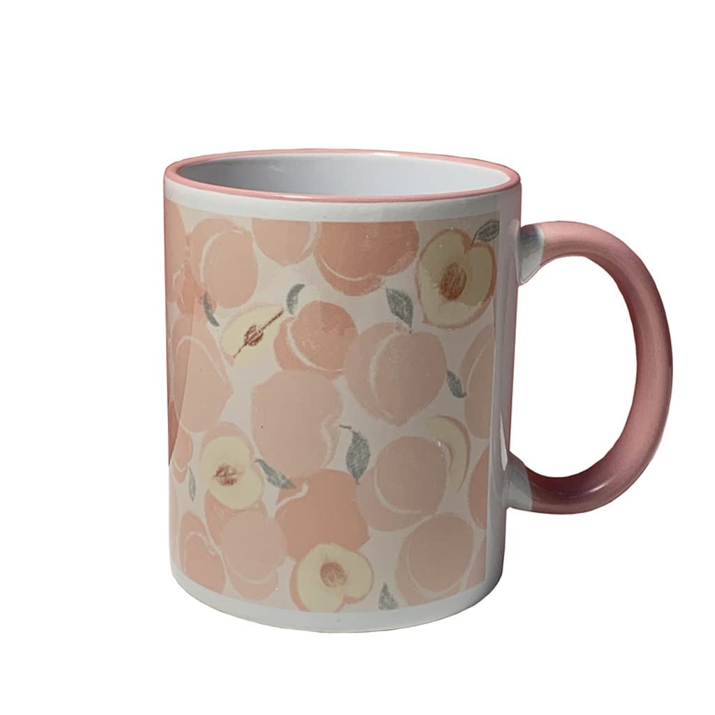 Taza de café de cerámica Taza de cerámica Taza pequeña con Estampado de melocotón Fresco Japonés Simple con Tapa Taza de té Taza de Agua para Estudiantes
