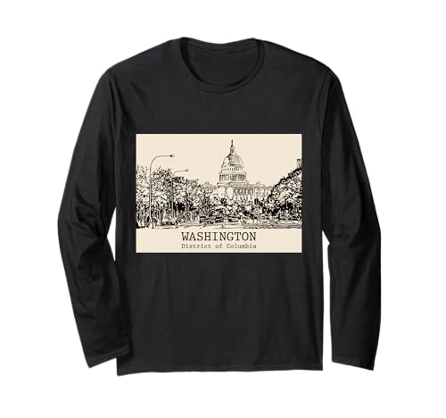 Washington DC Vintage Horizonte Dibujo Manga Larga