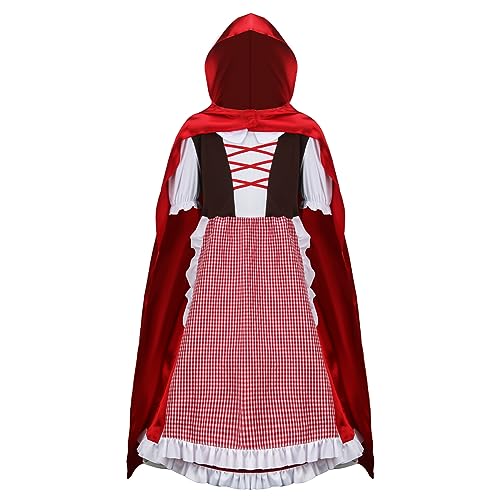 ZIFUNMUR Little Red Riding Hood Costume Dress Cape Cloak Outfit Girls Kids Halloween Cosplay Party Fancy Dress Up Props (110 (3-4 years))