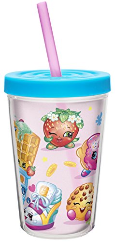 Zak Designs Shopkins 13 oz. Insulated Tumbler With Straw, Waffle Sue & Kooky Cookie