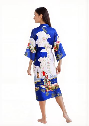 Image of PRODESIGN Kimono Robe for Women - Long Satin Sleepwear Silky Kimono Cover-Up Nightgown Japanese Bathrobe Loungewear Blouse