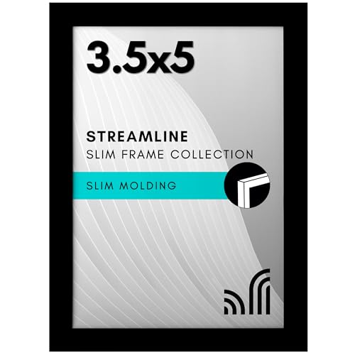 Americanflat 3.5x5 Picture Frame with Polished Plexiglass - Streamline Collection - Thin Border Picture Frame for Wall Display - Hanging Hardware Included - Black