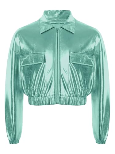 Linjinx Kids Girls Boys Shiny Metallic Hip Hop Jazz Disco Dance Jacket Long Sleeve Zipper Coat Performance Outerwear3