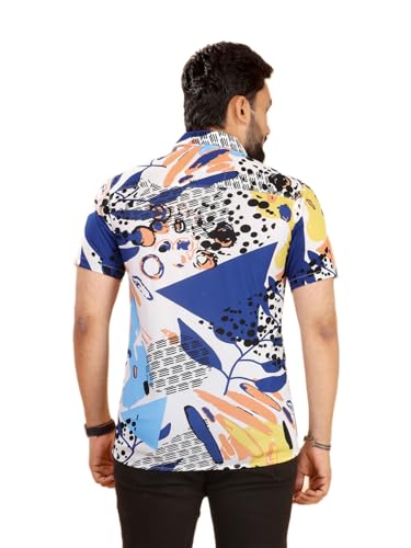 Image of Floral Print Short Sleeve Shirt, Black and White, Casual Cotton Blend VD 50