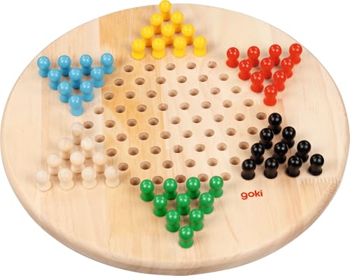 goki HS054 - Halma Spiel aus Holz klassisches Strategiespiel inklusive 60 Figuren in 6 Farben Brettspiel für Kinder und Erwachsene Spielspaß für die ganze Familie 29 x 29cm ab 6 Jahre