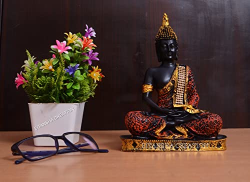 Image of Polyresin Buddha Statue for Home Decor, Gifting Items Buddha Idol Showpiece (Orange and Red)