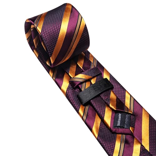 Image of Barry.Wang Man Stripe Ties Set Silk Woven Pocket Square Necktie Cufflinks Formal Party Business