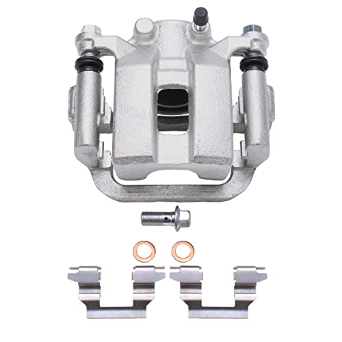 Image of Detroit Axle - Rear Drilled Rotors + Left Brake Caliper Replacement for 2003-2005 Infiniti G35 Nissan 350Z - 3pc Set