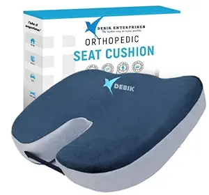 DEBIK | Coccyx, Tailbone, Sciatica, Lower Back Support and Pain Relief Seat Cushion with Removable Cover Fits Most Desk, Computer Chairs and Car Seats (Blue-Grey)